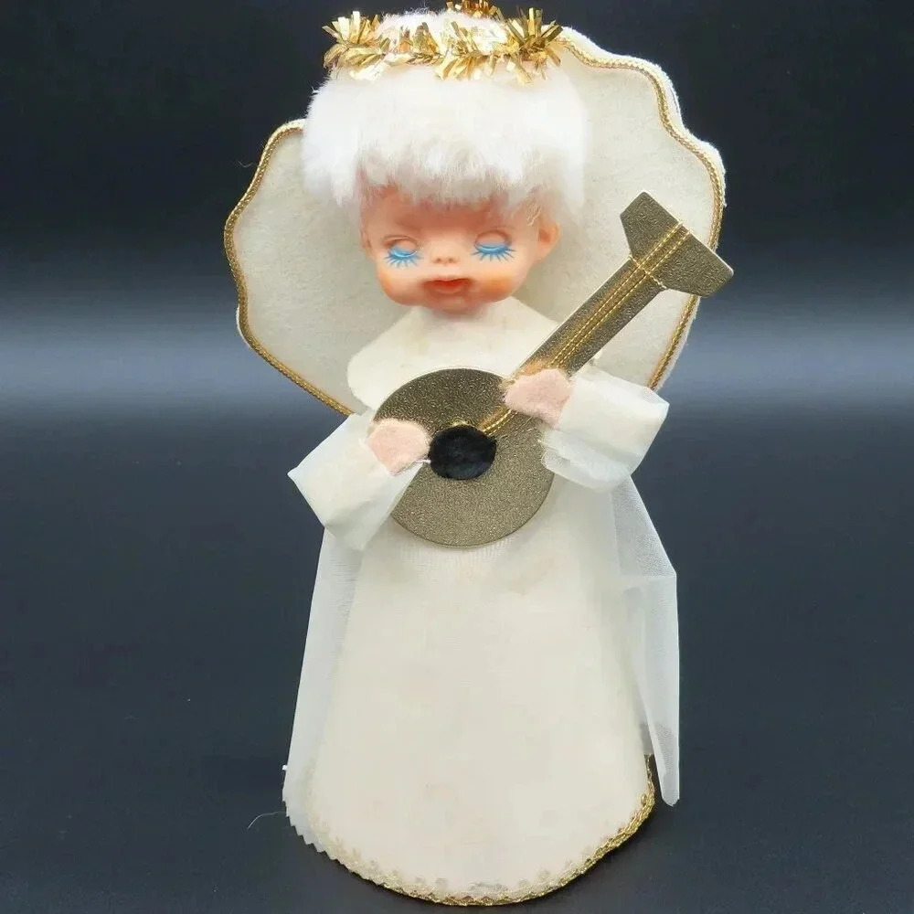 Vintage 8” Angel Rubber Face Tree Christmas Topper Kitschy